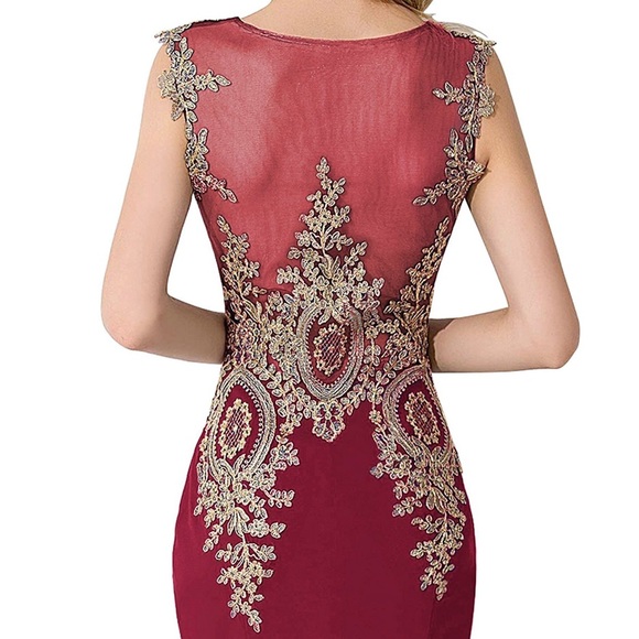 Long Prom Sequin Mermaid Embellished Burgundy - Picture 5 of 8